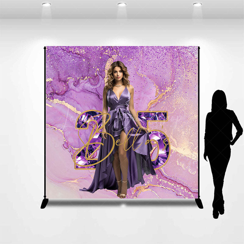Lofaris Purple Gold Marbled Custom Photo Birthday Backdrop