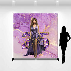 Lofaris Purple Gold Marbled Custom Photo Birthday Backdrop
