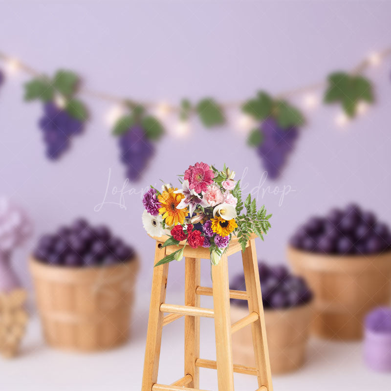 Lofaris Purple Grapes Floral Elegant Cake Smash Backdrop