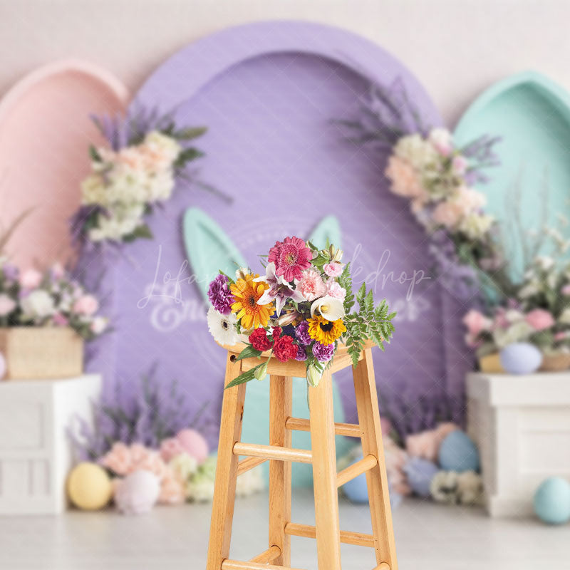 Lofaris Purple Green Arch Floral Eggs Easter Photo Backdrop