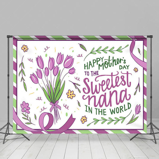 Lofaris Purple Green Floral Sweetest Nana Mothers Day Backdrop