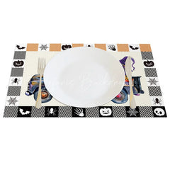 Lofaris Purple Halloween Gnome Truck Set of 4 Placemats with Plaid Border for Fun and Spooky Farmhouse Decor