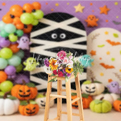 Lofaris Purple Halloween Photography Backdrop with Mummy Cute Ghosts Jack-o’-Lanterns and Balloons Autumn Party Decor