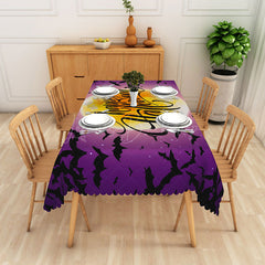 Lofaris Purple Halloween Rectangle Tablecloth with Black Moon and Bats for Spooky Night Gothic Party Decor