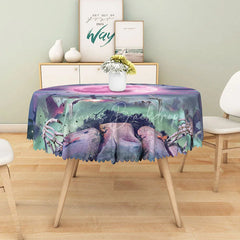 Lofaris Purple Halloween Round Tablecloth with Full Moon and Graveyard for Spooky Gothic Party Decor