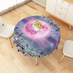 Lofaris Purple Halloween Round Tablecloth with Full Moon and Graveyard for Spooky Gothic Party Decor