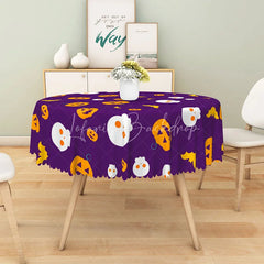 Lofaris Purple Halloween Round Tablecloth with Jack-o’-Lanterns and Skulls for Spooky Fun Party Decor