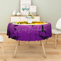 Lofaris Purple Halloween Round Tablecloth with Night Sky Moon and Bats for Spooky Celestial Decor