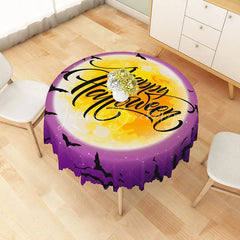 Lofaris Purple Halloween Round Tablecloth with Night Sky Moon and Bats for Spooky Celestial Decor