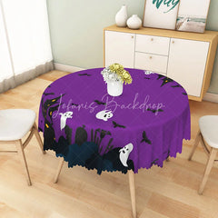 Lofaris Purple Halloween Round Tablecloth with Phantom Bat Pattern for Spooky and Gothic Party Decorations