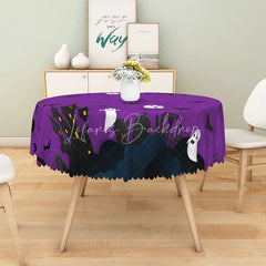Lofaris Purple Halloween Round Tablecloth with Phantom Bat Pattern for Spooky and Gothic Party Decorations