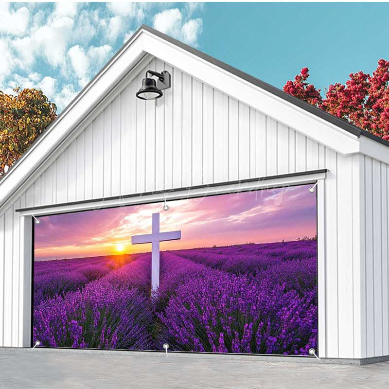 Lofaris Purple Lavender Cross Easter Garage Door Banner