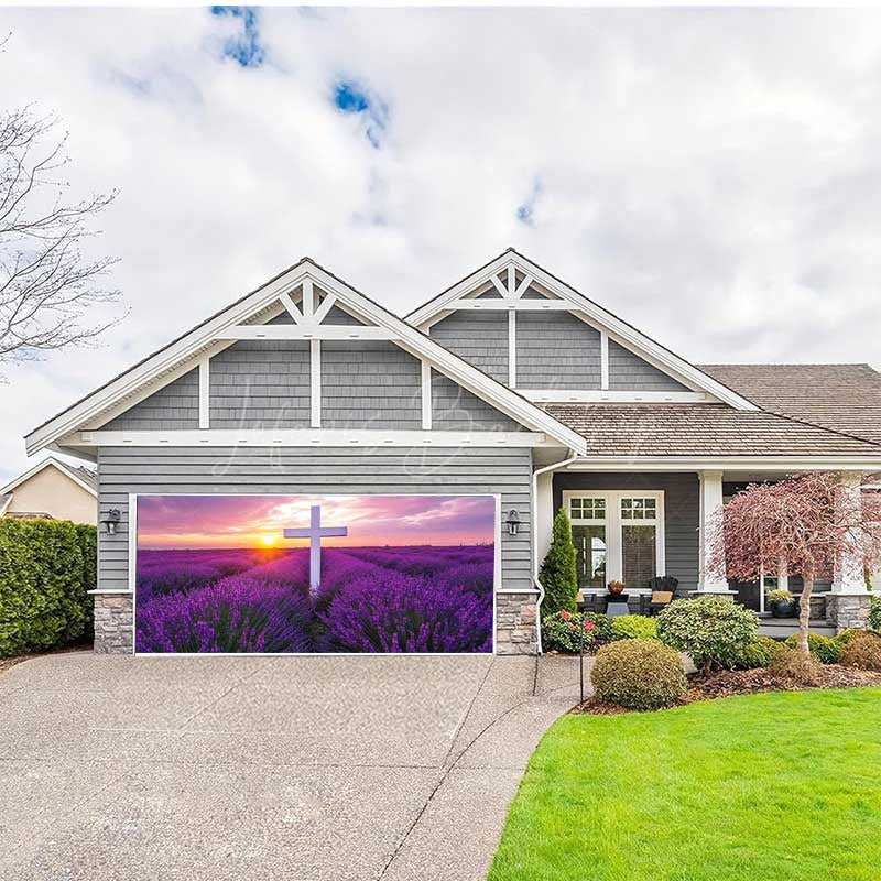 Lofaris Purple Lavender Cross Easter Garage Door Banner