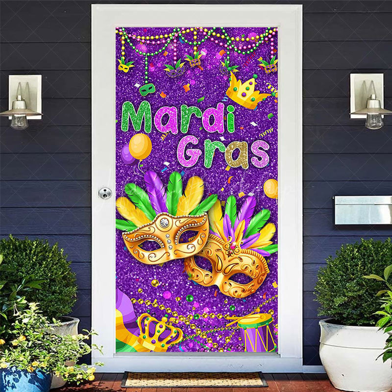 Lofaris Purple Mask Mardi Gras Masquerade Party Door Cover