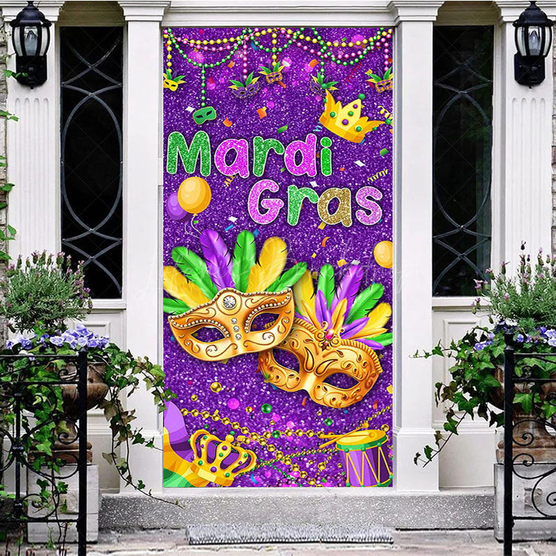 Lofaris Purple Mask Mardi Gras Masquerade Party Door Cover
