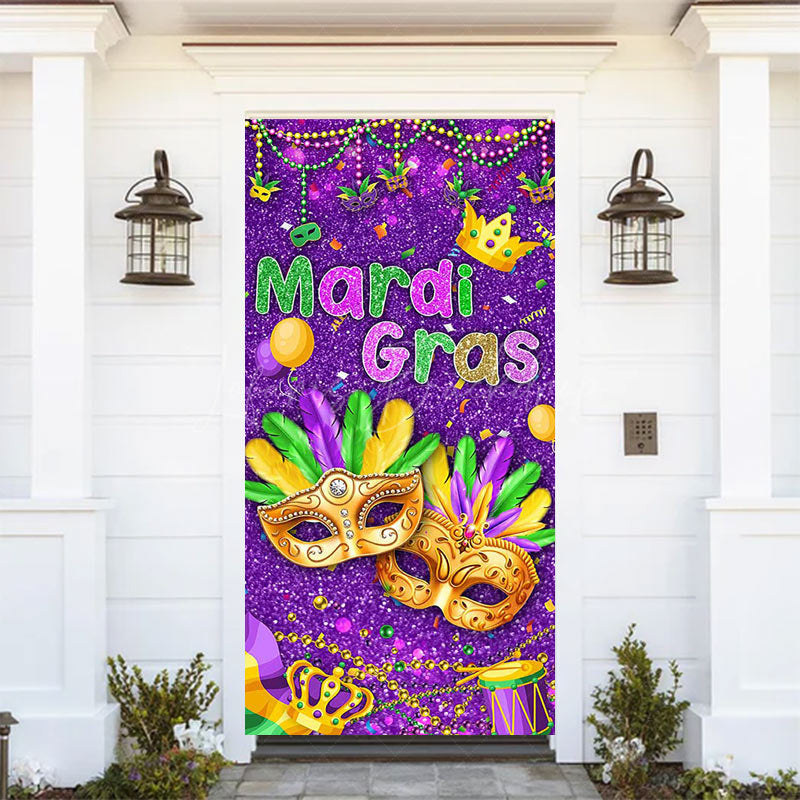 Lofaris Purple Mask Mardi Gras Masquerade Party Door Cover