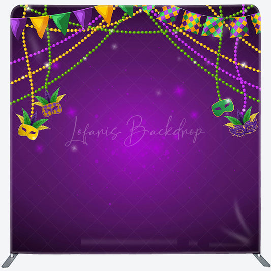 Lofaris Purple Mask Masquerade Party Square Tension Backdrop