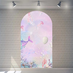 Lofaris Purple Mermaid Princess Arch Backdrop Shimmery Underwater Sea Birthday Decor Girls Party Photo Prop with Shells Bubbles