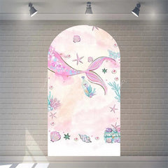 Lofaris Purple Mermaid Princess Arch Backdrop Shimmery Underwater Sea Birthday Decor Girls Party Photo Prop with Shells Bubbles