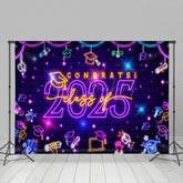 Lofaris Purple Neon Brick Wall Congrats Class of 2025 Backdrop
