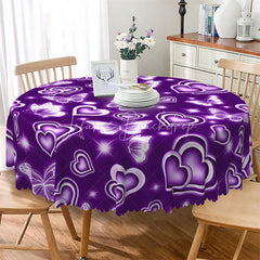 Lofaris Purple Neon Heart Butterfly Round Tablecloth Magical Glowing Love Table Cover for Dinner