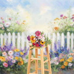 Lofaris Purple Oil Floral White Fence Spring Photo Backdrop