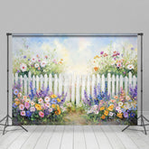 Lofaris Purple Oil Floral White Fence Spring Photo Backdrop