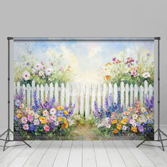Lofaris Purple Oil Floral White Fence Spring Photo Backdrop