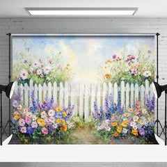 Lofaris Purple Oil Floral White Fence Spring Photo Backdrop