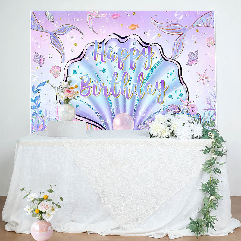 Lofaris Purple Pink Undersea Shell Mermaid Birthday Backdrop