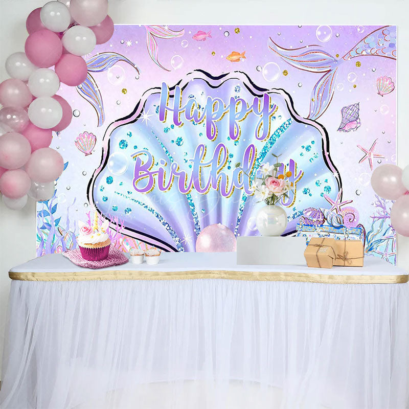 Lofaris Purple Pink Undersea Shell Mermaid Birthday Backdrop