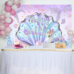 Lofaris Purple Pink Undersea Shell Mermaid Birthday Backdrop