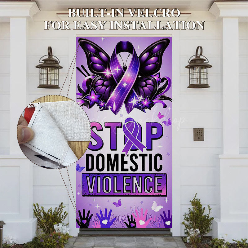 Lofaris Purple Promotional Stop Domestic Violence Door Cover