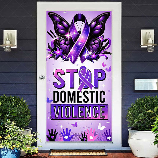 Lofaris Purple Promotional Stop Domestic Violence Door Cover