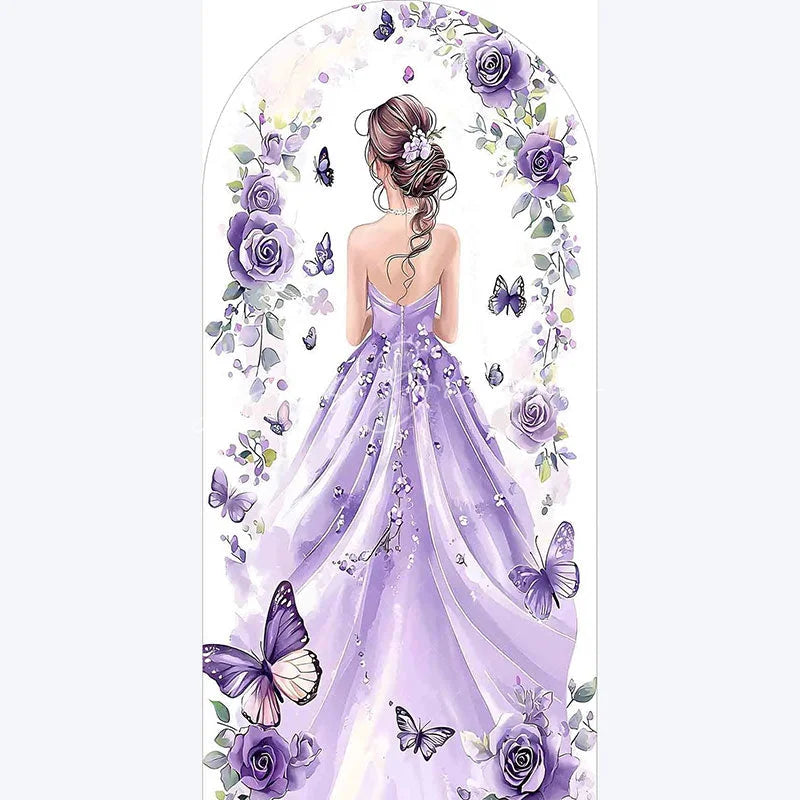 Lofaris Purple Quinceanera Butterfly Backdrop Elegant 15th Birthday Party Decor Floral Garden Photo Wall for Girls Celebration