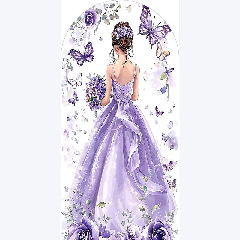 Lofaris Purple Quinceanera Butterfly Backdrop Elegant 15th Birthday Party Decor Floral Garden Photo Wall for Girls Celebration
