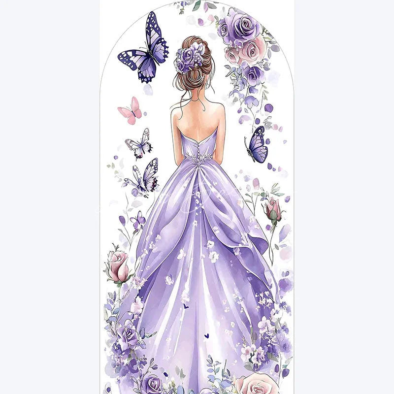 Lofaris Purple Quinceanera Butterfly Backdrop Elegant 15th Birthday Party Decor Floral Garden Photo Wall for Girls Celebration