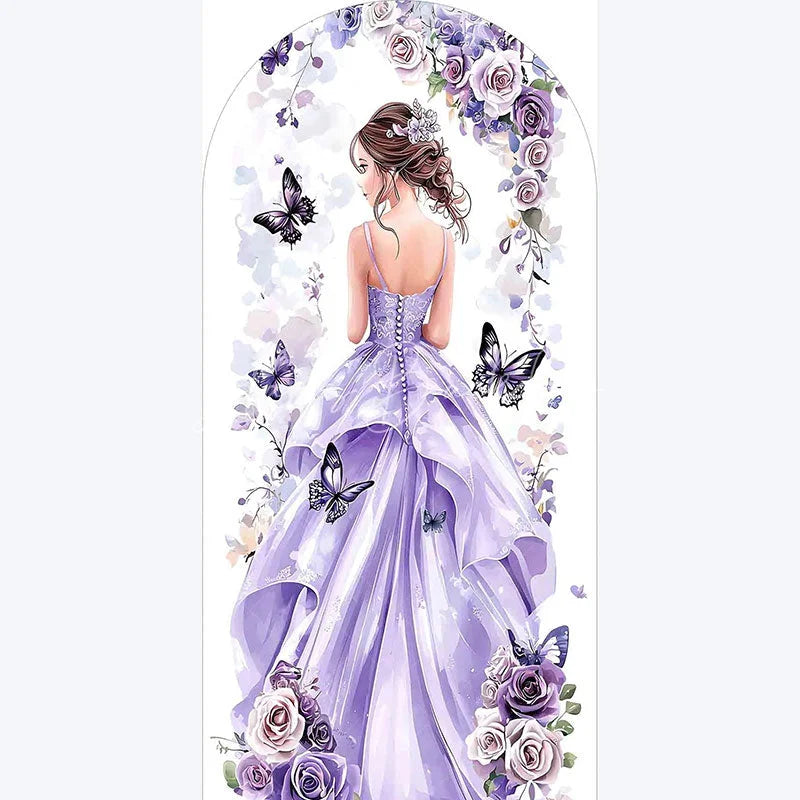 Lofaris Purple Quinceanera Butterfly Backdrop Elegant 15th Birthday Party Decor Floral Garden Photo Wall for Girls Celebration