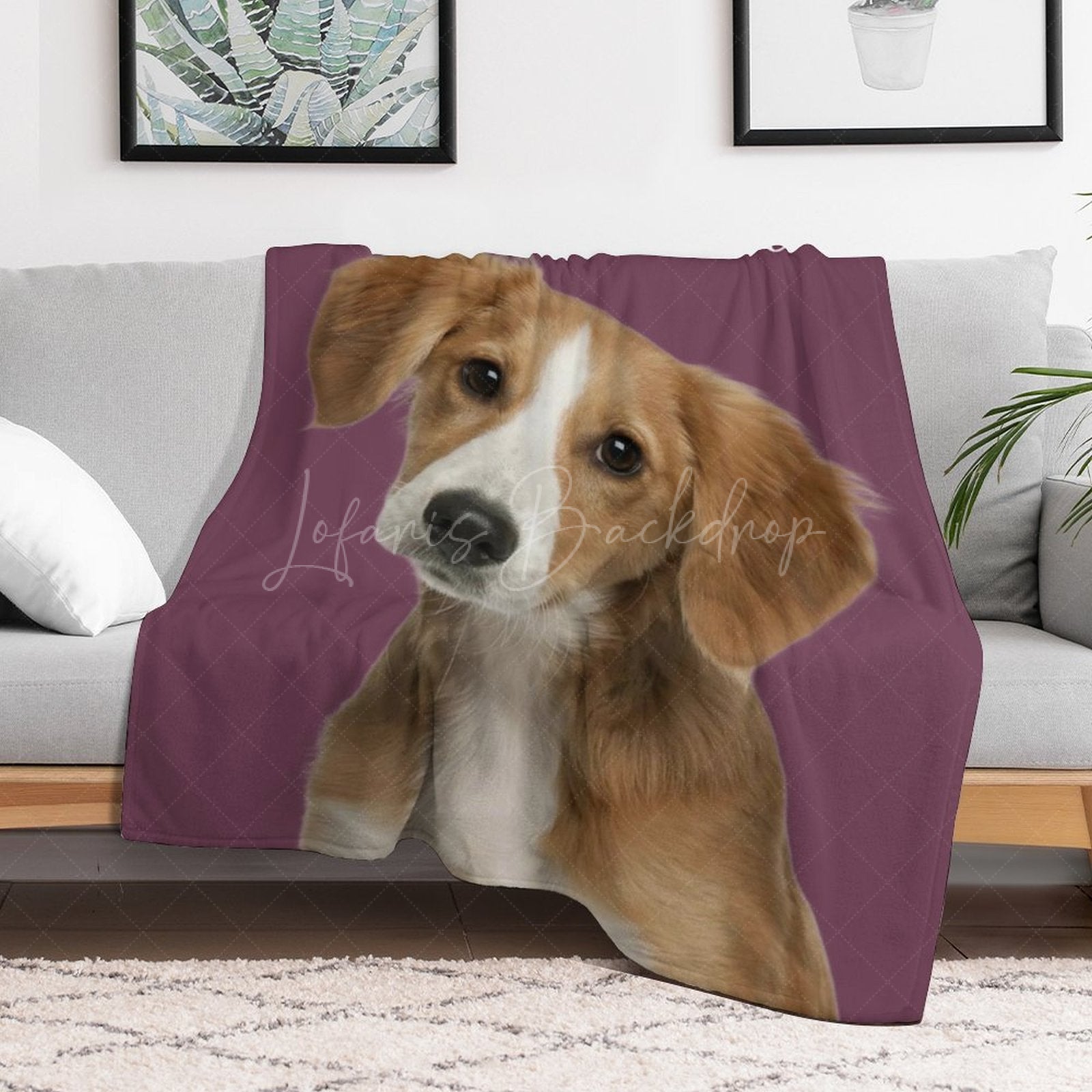 Lofaris Purple Red Custom Pet Photo Name Blanket For Gift