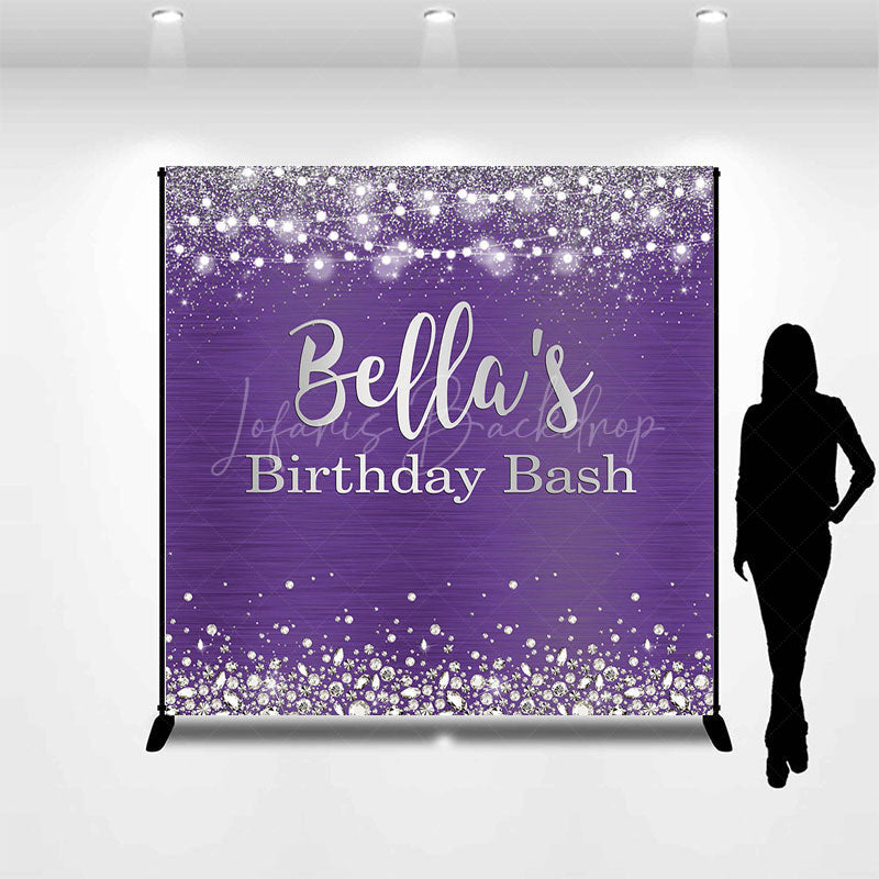 Lofaris Purple Silver Diamonds Custom Name Birthday Backdrop