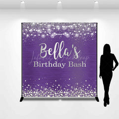 Lofaris Purple Silver Diamonds Custom Name Birthday Backdrop