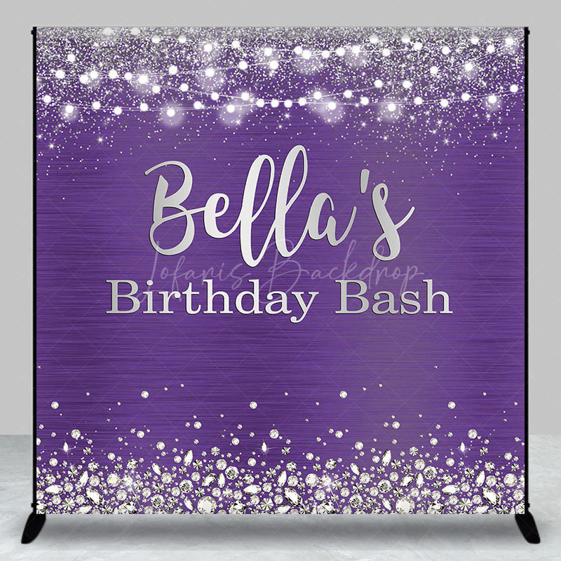 Lofaris Purple Silver Diamonds Custom Name Birthday Backdrop