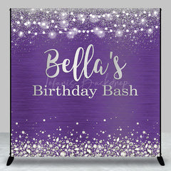 Lofaris Purple Silver Diamonds Custom Name Birthday Backdrop