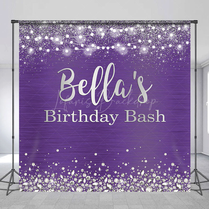 Lofaris Purple Silver Diamonds Custom Name Birthday Backdrop