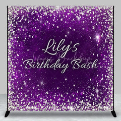 Lofaris Purple Silver Glitter Diamond Custom Birthday Backdrop Personalized Elegant Party Celebration Decor.