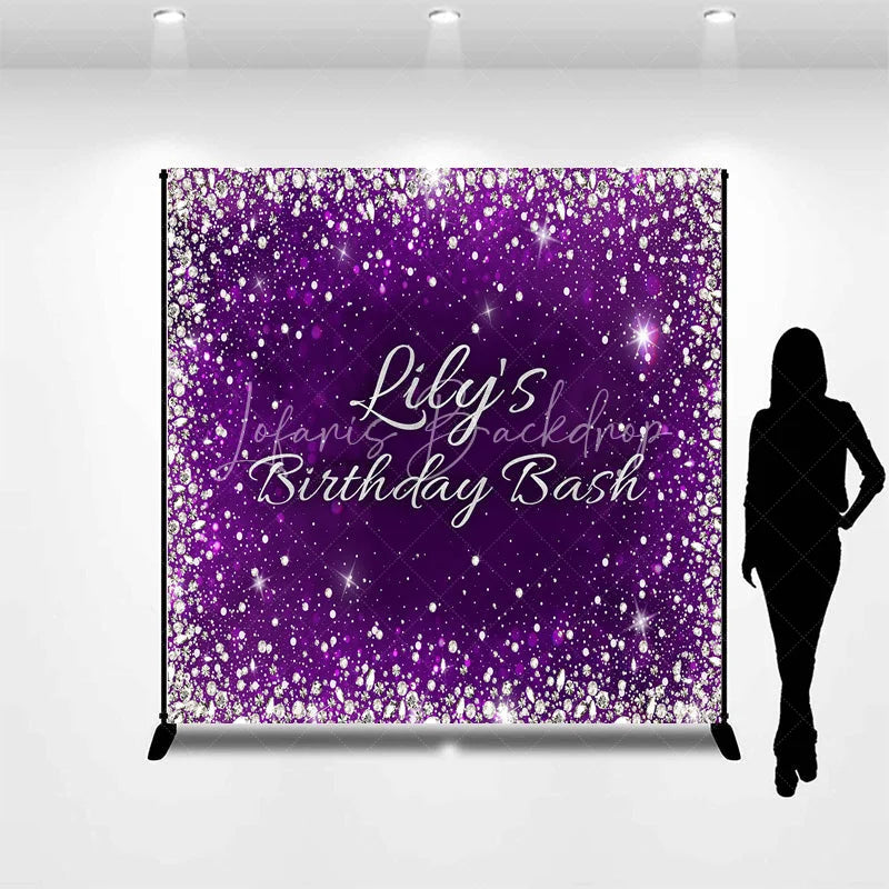 Lofaris Purple Silver Glitter Diamond Custom Birthday Backdrop Personalized Elegant Party Celebration Decor.