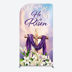 Lofaris Purple Sky Floral Cross He Is Risen Arch Backdrop