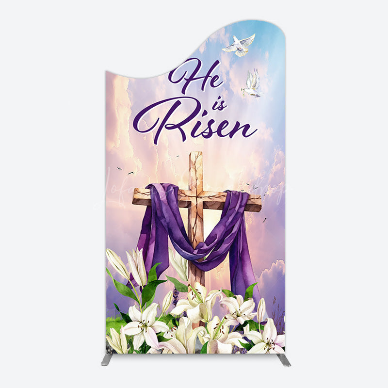 Lofaris Purple Sky Floral Cross He Is Risen Arch Backdrop