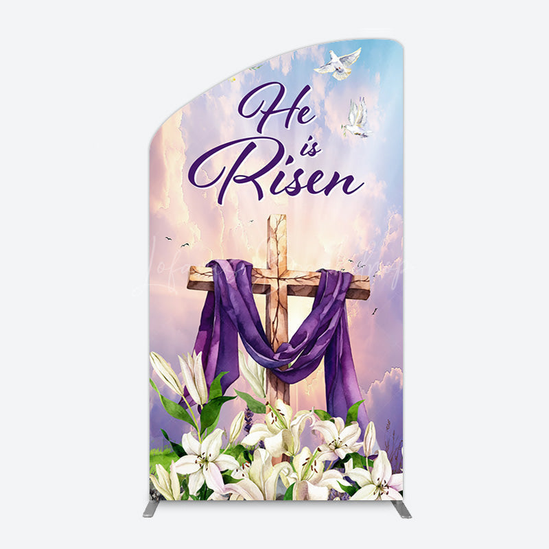 Lofaris Purple Sky Floral Cross He Is Risen Arch Backdrop
