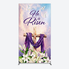 Lofaris Purple Sky Floral Cross He Is Risen Arch Backdrop